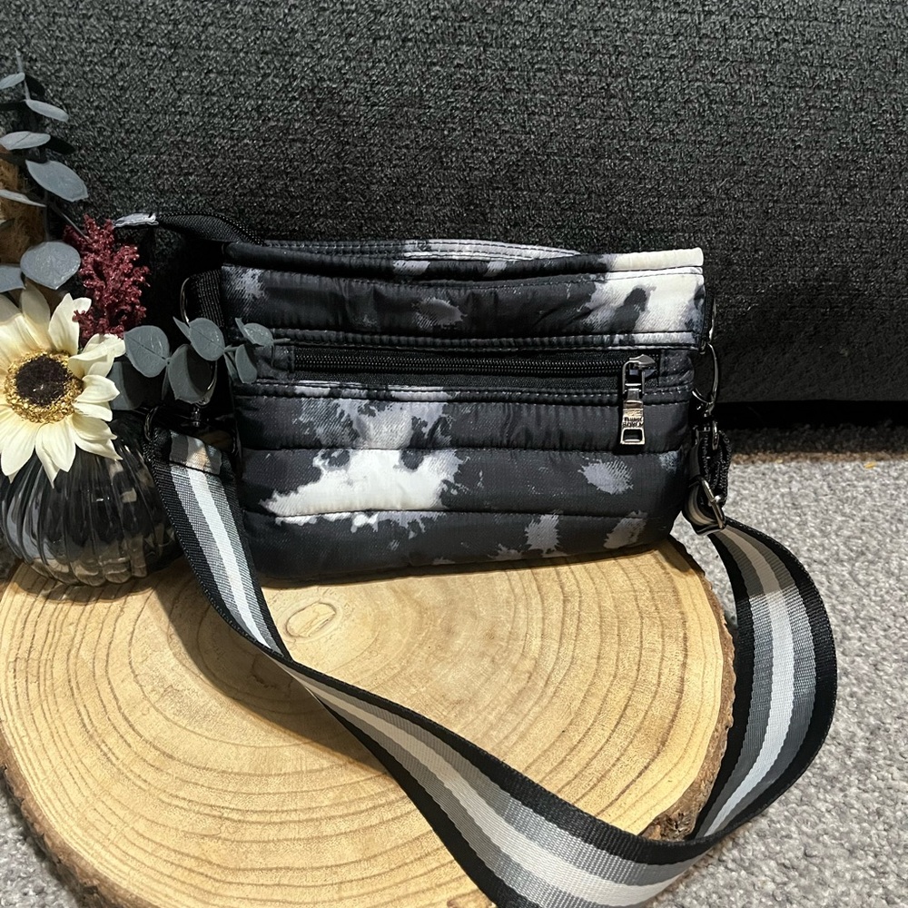 Think Royln Bum Bag Black and Gray Camo Tie Dye Purse
